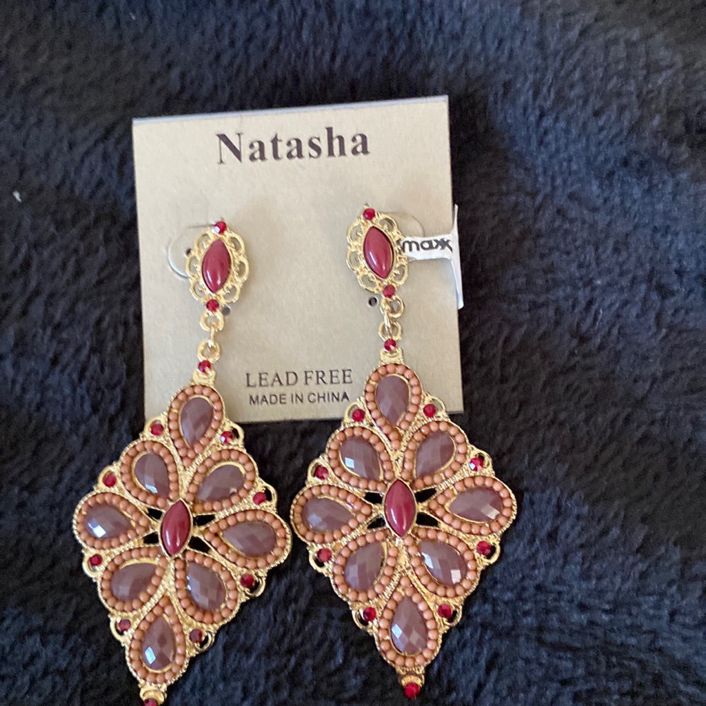 Natasha Burgundy And Purple Drop Earrings